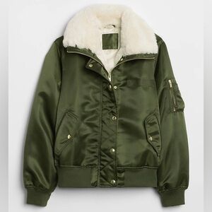 Gap Olive Green Bomber Jacket with Fur Collar